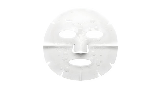 A white sheet face mask with eye and mouth cutouts isolated on transparent background