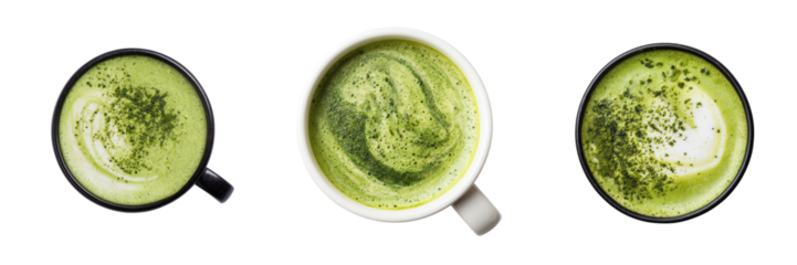 Refreshing green matcha drinks coffee shop beverage photography transparent background environment