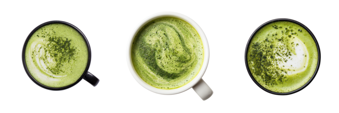 Refreshing green matcha drinks coffee shop beverage photography transparent background environment