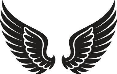 Angel Wings Silhouette – Black Feathered Wing Shape, Fantasy Winged Symbol, Minimal Vector Illustration