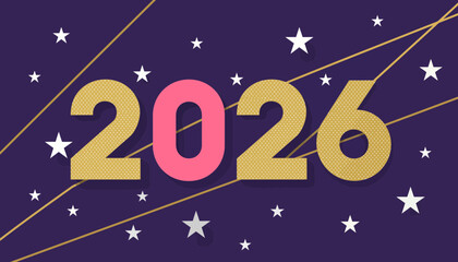 Celebratory New Year 2026 Graphic with Gold and Pink Numbers on Starry Night Background