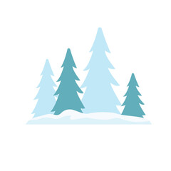 Stylized Evergreen Trees in Winter Snowscape with Varied Blue Tones