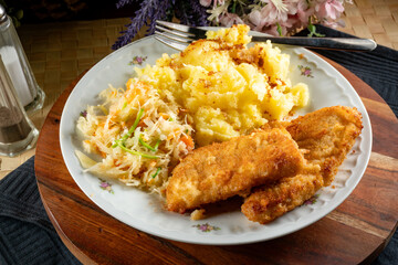 Fried cod fillet.