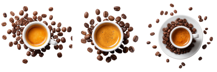 Coffee cups with beans on transparent background artistic shot minimalist lifestyle clean view