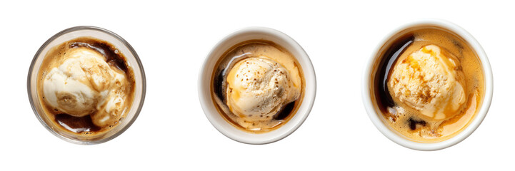Delicious ice cream with coffee transparent background food photography gourmet dessert top view