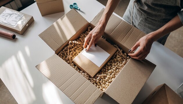 E-commerce Packaging: Hands Preparing Online Order for Shipment