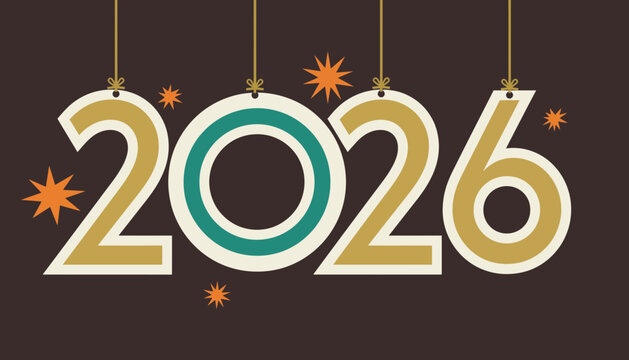 Stylish Hanging 2026 Numerals for Festive New Year Celebration Background Design