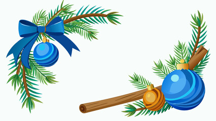 Christmas branch decoration with blue ornaments and bow