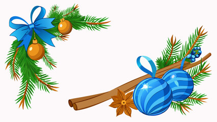 Christmas corner decorations with pine branches ornaments and bows