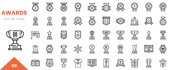 Variety of outline icons representing awards, trophies, and achievements in a minimalist style.