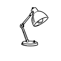 Hand-drawn articulated desk lamp with a visible lightbulb and adjustable arm