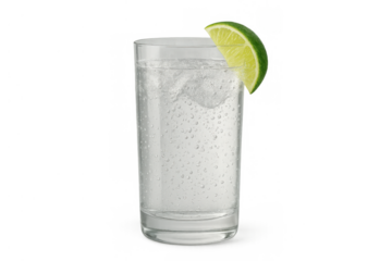 Refreshing gin and tonic cocktail with lime and ice, sparkling beverage against transparent background, summer drink concept