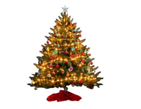 Mini Decorated Christmas Tree on Empty Table, front-facing festive view, transparent background png
