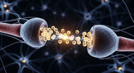 Stunning visualization of neuron synapse firing, communicating brain function for medical research and educational use, vibrant representation of neurological process