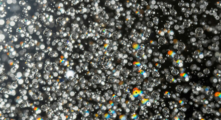 Obraz premium Stunning abstract of floating water droplets creating mesmerizing rainbow reflections perfect for science, nature, or beverage advertising campaigns