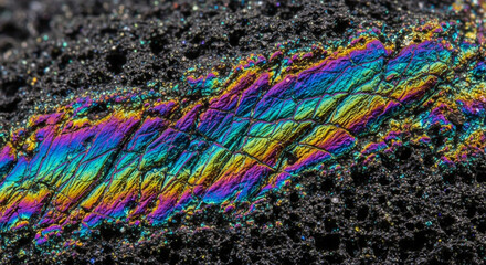 Obraz premium Iridescent oil slick on dark asphalt texture creates a stunning rainbow effect, perfect for backgrounds, abstract art, and environmental themes