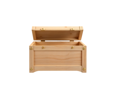 Open Wooden Treasure Chest with Transparent Background