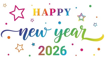 Colorful happy new year 2026 celebration with stars and confetti design