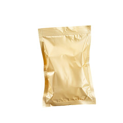 Golden Crinkled Sealed Pouch on Transparent Background
