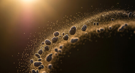 Stunning cosmic ring of asteroids and golden particles, perfect for technology, science, or space themed designs, glowing with a magical touch and ethereal beauty