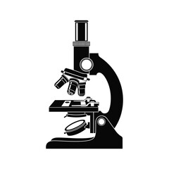 Black silhouette of a vintage microscope on a