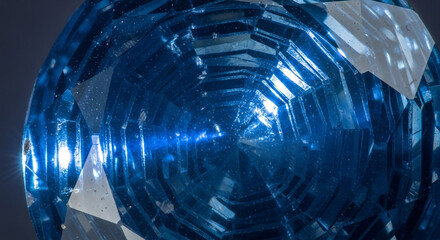 Stunning blue gemstone with intricate facets catching the light, a symbol of luxury and timeless beauty perfect for jewelry designs and elegant backgrounds