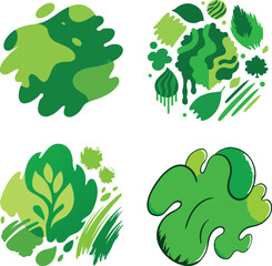 Uneven organic shapes in green color bold brush textures, isolated vector pack