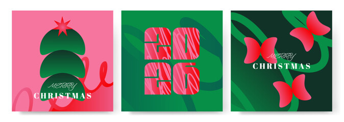 Merry Christmas and Happy New Year greeting card. Modern Christmas gradient design.