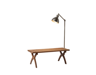 Modern Wooden Bench with Integrated Industrial Floor Lamp