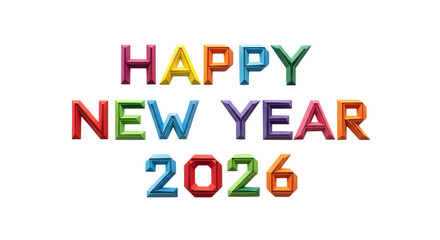 Happy new year 2026 colorful text isolated on transparent background