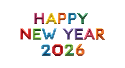 Happy new year 2026 colorful text isolated on transparent background