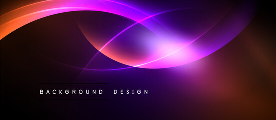 Abstract vibrant waves, purple, orange hues. Dynamic light effects create modern background design. Smooth curves suggest energy, motion.