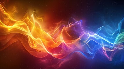 futuristic space scene with colorful nebula storms and light waves