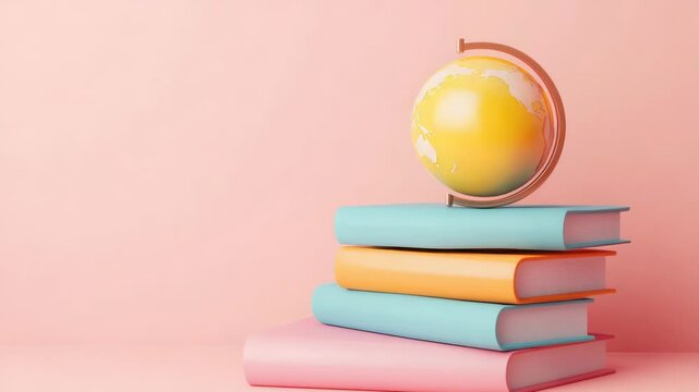 Video A globe sits atop a stack of books, conveying knowledge and exploration