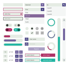 Modern flat design web buttons collection with various color options