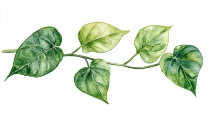 Detailed watercolor illustration of betel leaves for herbal remedy, isolated on white background