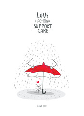 Vector cartoon sketch of about caring for others.Concept of assistance, care, philanthropy and support. Giving and sharing love, donating.Self-Love, Mental Health and positive.