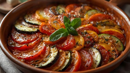 Earthy ratatouille: a medley of layered vegetables with a flavorful seasoning