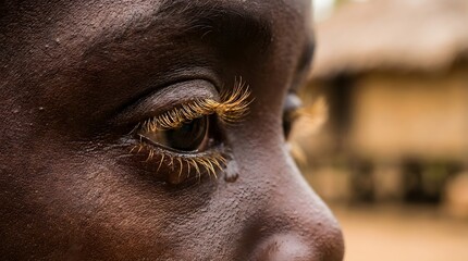 Naklejka premium Close-Up of Crying Eye with Long Eyelashes