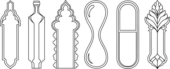 Collection of six ornate vertical frames with intricate details and elegant designs