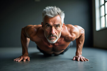 Obraz premium Senior Strength. Determined Plank. Healthy Aging Fitness. Strong Senior Workout.