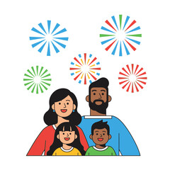 Family Celebrating with Fireworks A Joyful Festive Illustration for Special Occasions