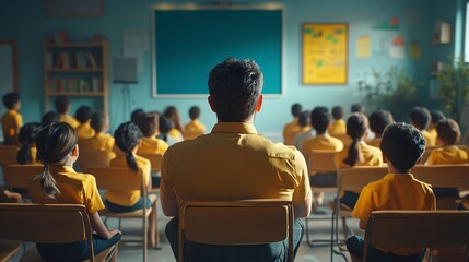 Obraz premium Male educator teaching primary school class indoors