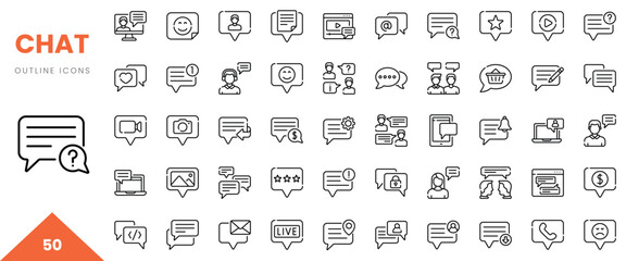 Collection of versatile chat outline icons for digital communication and engagement.