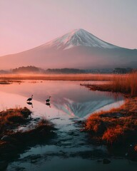 Snowy Mountain and Lake Landscape