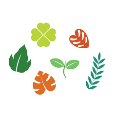 Diverse botanical icon set. Flat vector leaves including clover and sprout. Nature and ecology elements for organic design.