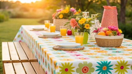 Obraz premium Decorated outdoor table set for a bright summer celebration