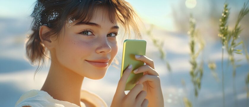Joyful girl chatting on phone indoors