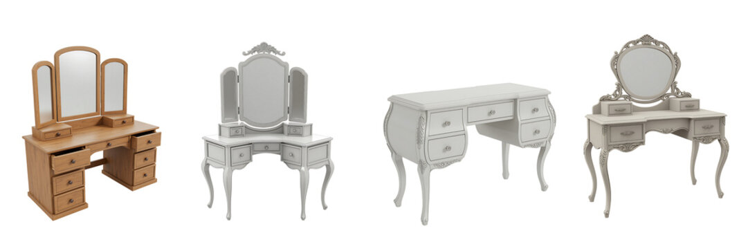 Collection of vintage and antique dressing tables with mirrors