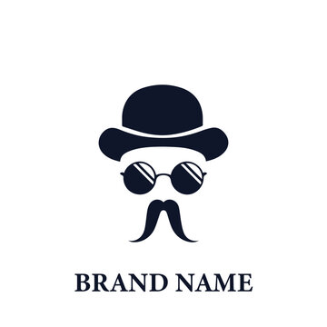 Gentleman Mustache Bowler Hat Logo